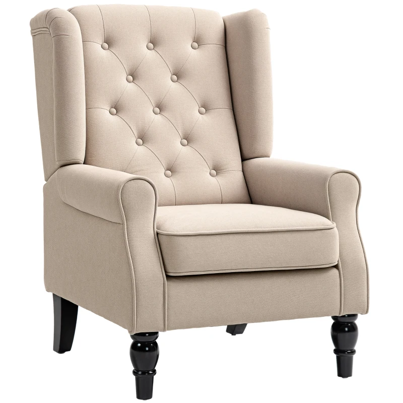 HOMCOM Wingback Accent Chair for Living Room, Button-Tufted Lounge Chair with Round Armrests and Wood Legs, Beige