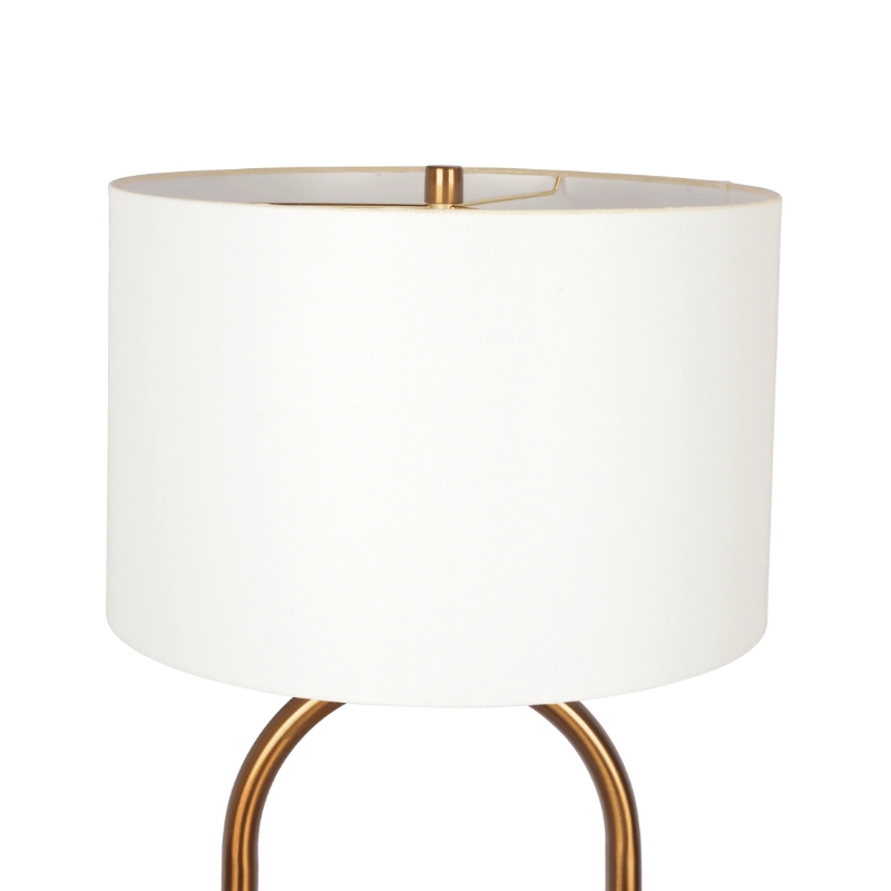 Vivid Brass Ring Base Floor Lamp with Large White Drum Shade, Elegant Design, 17" L x 17" W x 60" H, Antique Brass+White