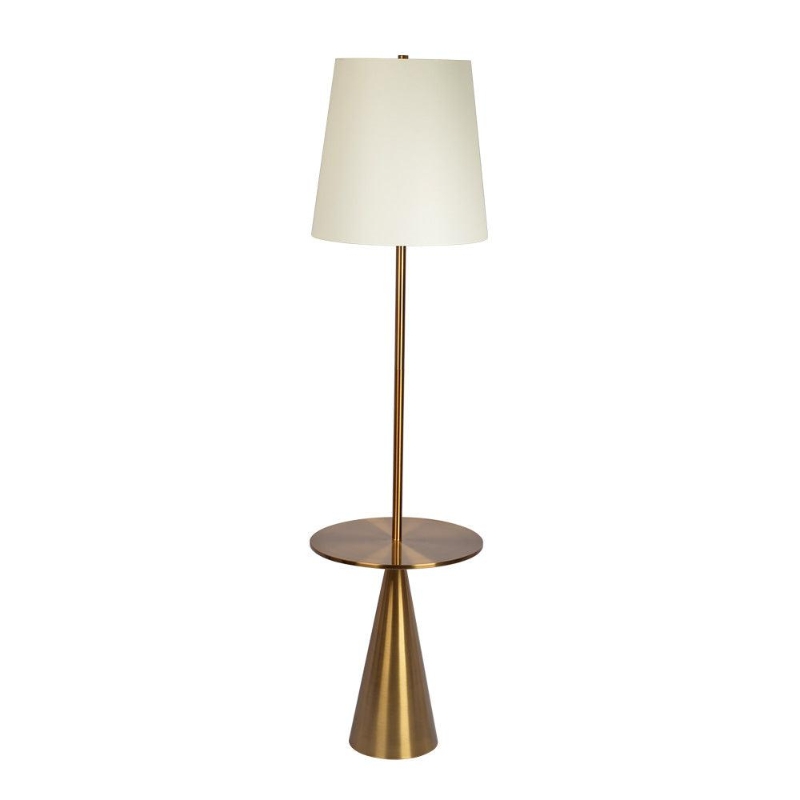 Celestial Modern Floor Lamp with Brass Accent Table, Large White Shade, 17" L x 17" W x 70" H, Gold+White