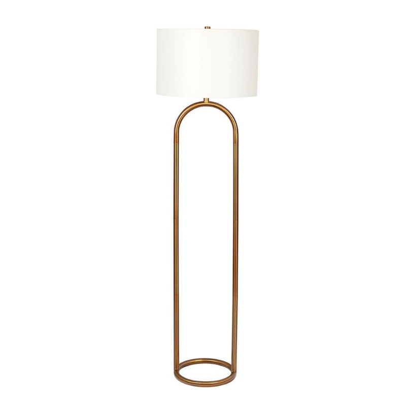Vivid Brass Ring Base Floor Lamp with Large White Drum Shade, Elegant Design, 17" L x 17" W x 60" H, Antique Brass+White