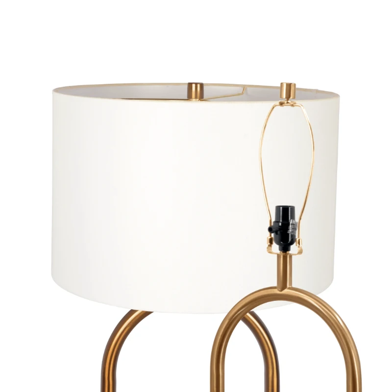 Vivid Brass Ring Base Floor Lamp with Large White Drum Shade, Elegant Design, 17" L x 17" W x 60" H, Antique Brass+White