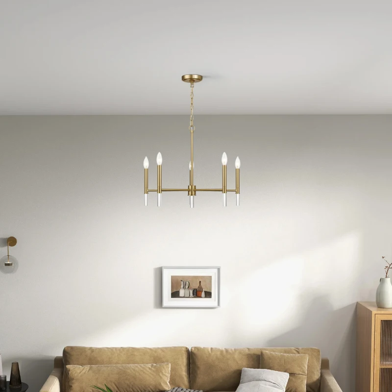 Courtyard Five Light Candle Light Chandelier with Elegant Design, Golden Brass Finish, 24" W x 24" L x 18" H, Clear+Gold