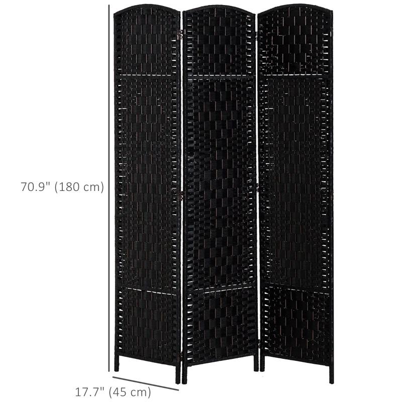 HOMCOM 6ft Folding Room Divider, 3 Panel Wall Partition with Wooden Frame for Bedroom, Home Office, Black