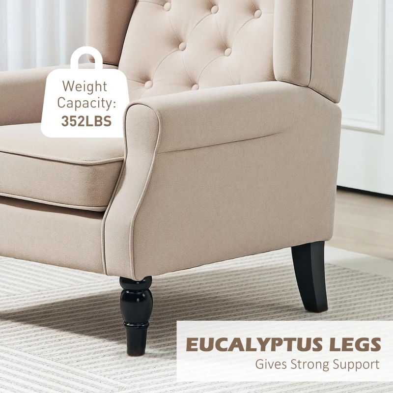 HOMCOM Wingback Accent Chair for Living Room, Button-Tufted Lounge Chair with Round Armrests and Wood Legs, Beige