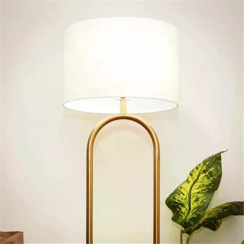 Vivid Brass Ring Base Floor Lamp with Large White Drum Shade, Elegant Design, 17" L x 17" W x 60" H, Antique Brass+White