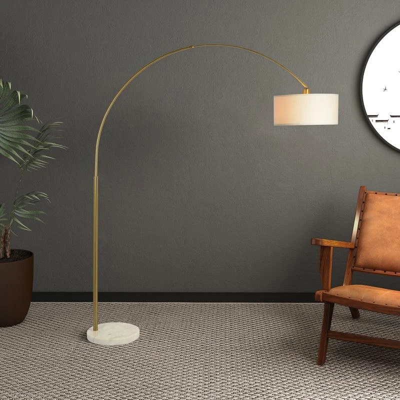 Ambient Arch Brass Floor Lamp with Large Linen Shade, Sophisticated Design, 69" L x 17" W x 84" H, Gold+White