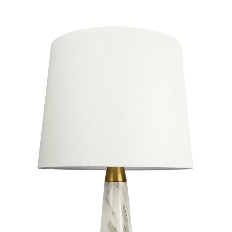 Table Lamp with On/Off Switch, Faux Marble Base, Fabric Shade, Perfect for Living Room, Bedroom, Office, 14" L x 14" W x 25" H, Gold+White