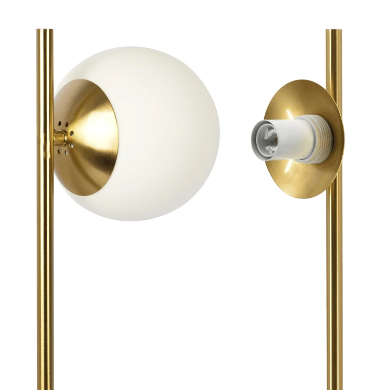 Ethereal Modern Brass Table Lamp with White Glass Globe Shade, Cozy Ambient Lighting, 6" L x 9" W x 22.0" H, Gold+White