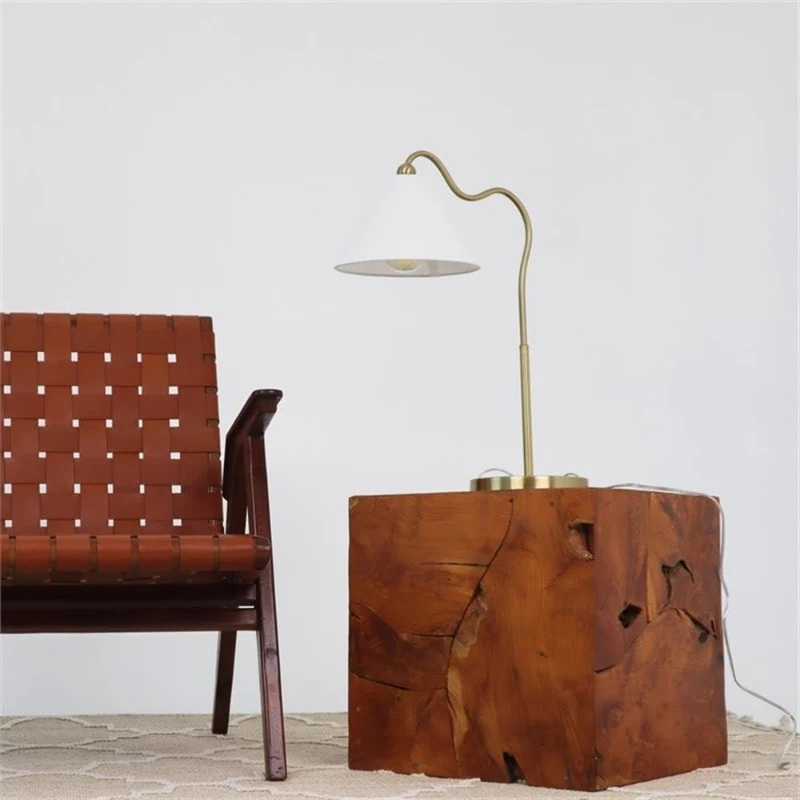 Ornate Brass Ring Base Curved Table Lamp with Triangle White Drum Shade, Modern Design, 18" L x 9.5" W x 22" H, Gold+White