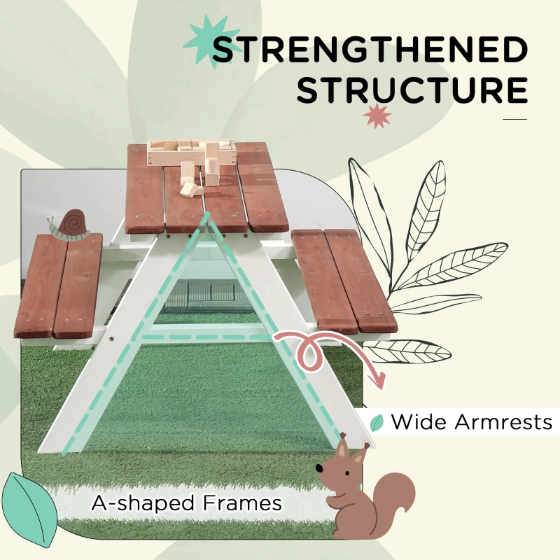 Outsunny Kids Outdoor Table Set Wooden Toddler Picnic Table and Benches for 4 Kids 3-8 Years, Easy Installation, Natural Wood