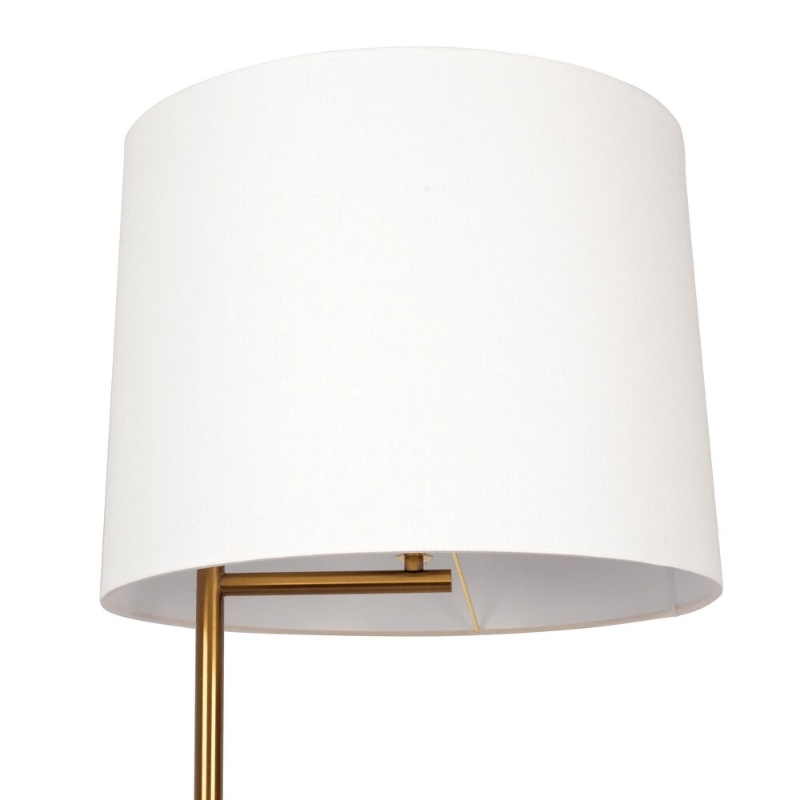 Zenith Offset Brass Base Floor Lamp with Drum-Shaped Linen Shade, Elegant Living Room Lighting, 16" L x 16" W x 61" H, Gold+White