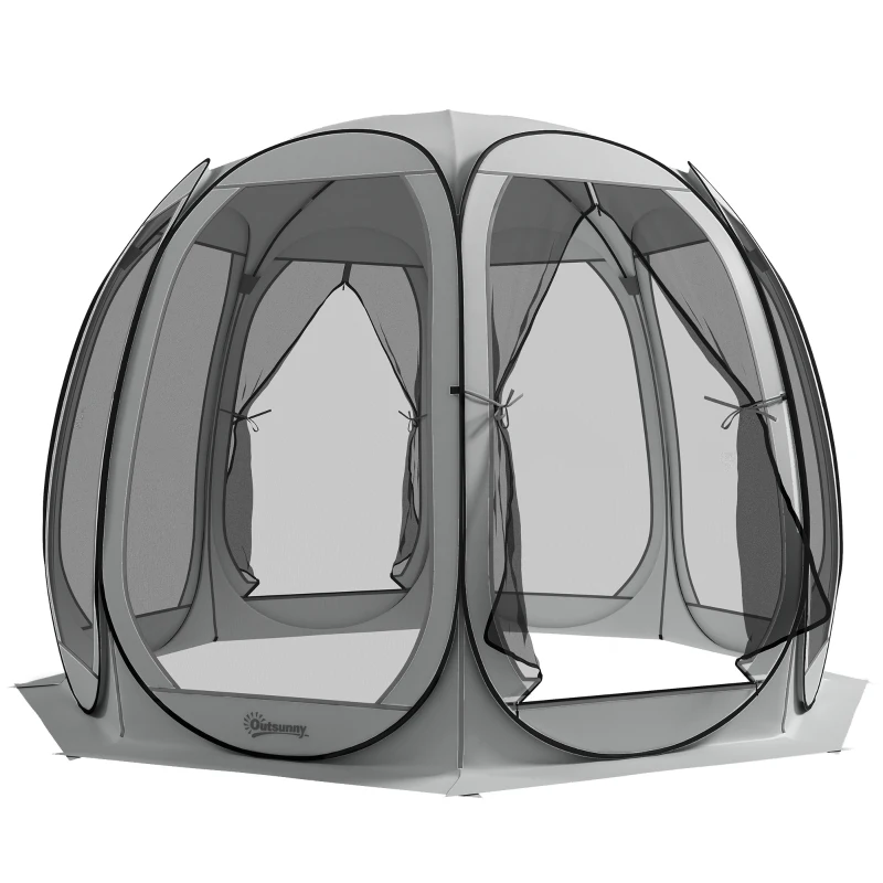 Outsunny 11' x 11.5' Screen Tent, Pop Up Camping Gazebo with Portable Carry Bag and 2 Doors, Grey