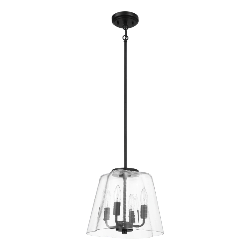Modern Four Candle Lights Pendant with Sleek Black Finish, Clear Glass Shade, Ideal for Living Room, Bedroom, 13" L x 13" W x 11" H, Black+Clear
