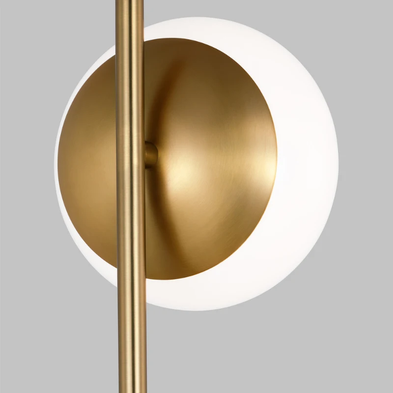 Ethereal Modern Brass Table Lamp with White Glass Globe Shade, Cozy Ambient Lighting, 6" L x 9" W x 22.0" H, Gold+White