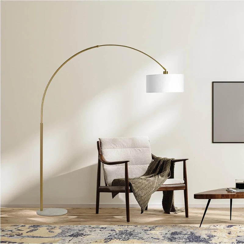 Ambient Arch Brass Floor Lamp with Large Linen Shade, Sophisticated Design, 69" L x 17" W x 84" H, Gold+White