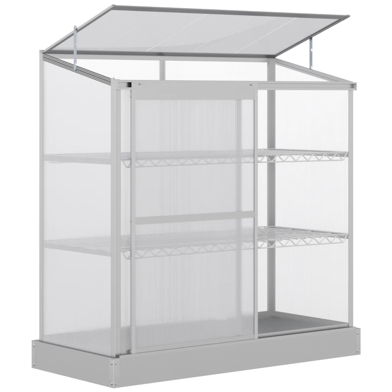 Outsunny Aluminum Cold Frame Greenhouse, Raised Planter Bed Protection with Openable Top and 2 Shelves for Outdoor Indoor