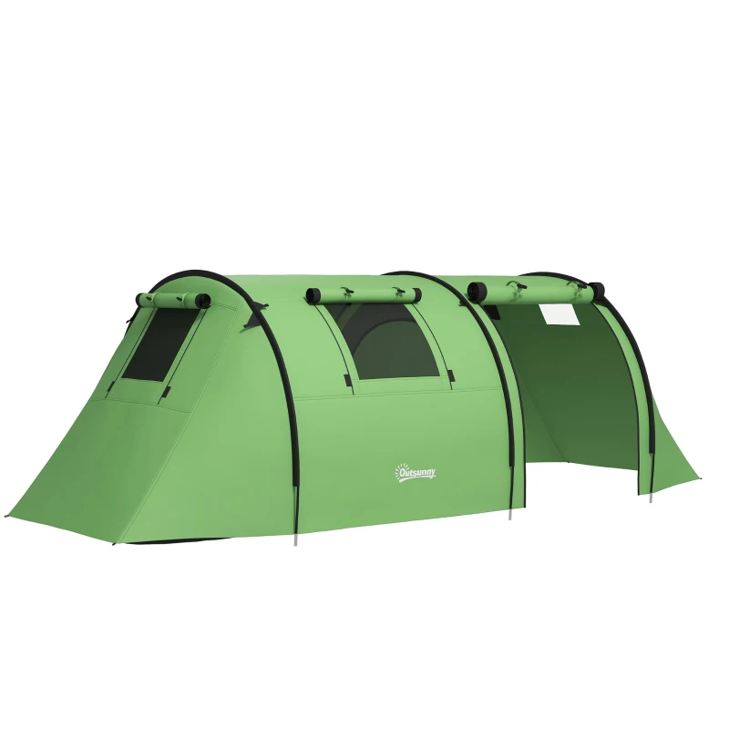 Outsunny 3-4 Person Camping Tent with 2 Rooms, 3000mm Waterproof Portable Family Tent with Carry Bag, Dark Green