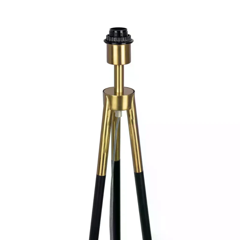 Elegant Brassed Floor Lamp with On/Off Switch, Triple Legs, Fabric Shade, Ideal for Home Decor, 15" L x 15" W x 60" H, Black+White