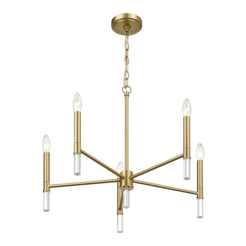 Courtyard Five Light Candle Light Chandelier with Elegant Design, Golden Brass Finish, 24" W x 24" L x 18" H, Clear+Gold