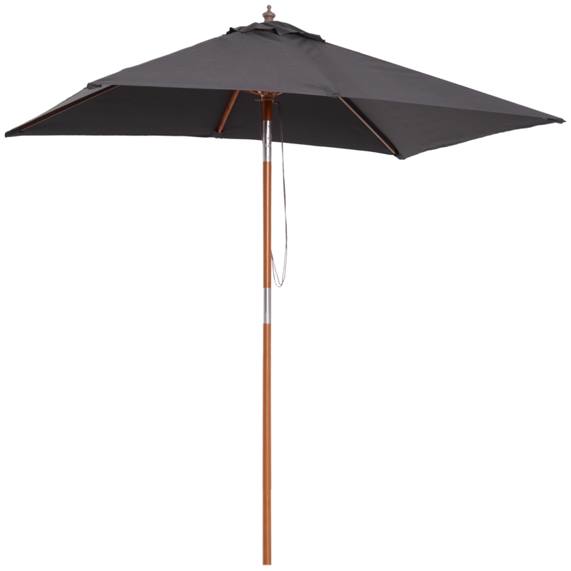 Outsunny 6.6x5ft Square Market Parasol, Wooden Patio Umbrella with Tilt Mechanism and 6 Bamboo Ribs, Garden Sunshade, Dark Grey