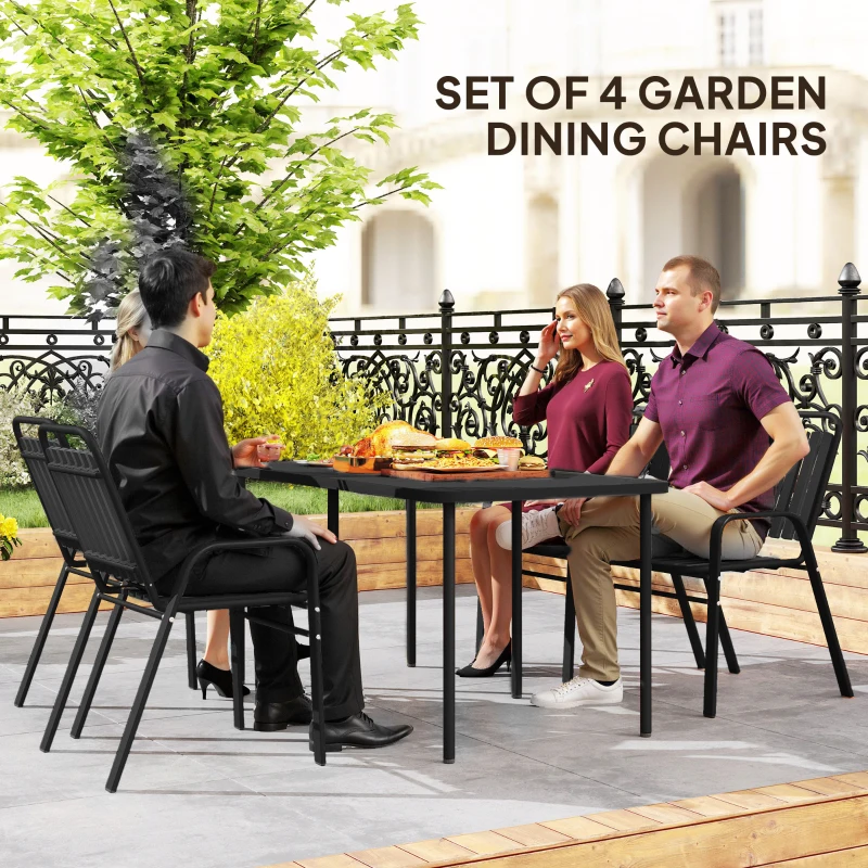 Outsunny Stackable Outdoor Dining Chairs Set of 4, for Patio, Balcony, Deck, Garden, Black