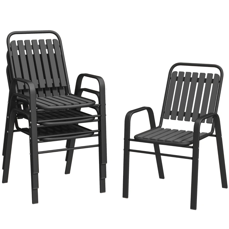 Outsunny Stackable Outdoor Dining Chairs Set of 4, for Patio, Balcony, Deck, Garden, Black