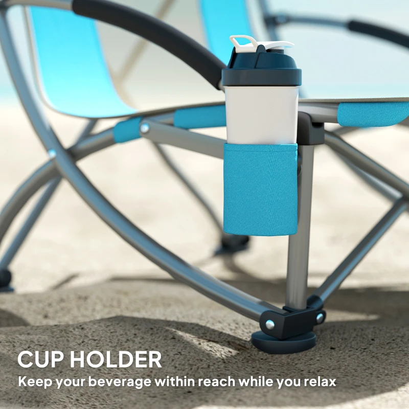 Outsunny Set of 2 Folding Beach Chairs with Mesh Back, Carry Bag and Cup Holder for Outdoor Camping Lawn, 27.6" x 22.8" x 31.1"