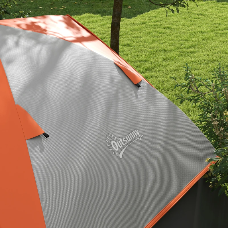 Outsunny 3000mm Waterproof Camping Tent for 2 Man, with Sewn-in Groundsheet and Carry Bag, Grey and Orange