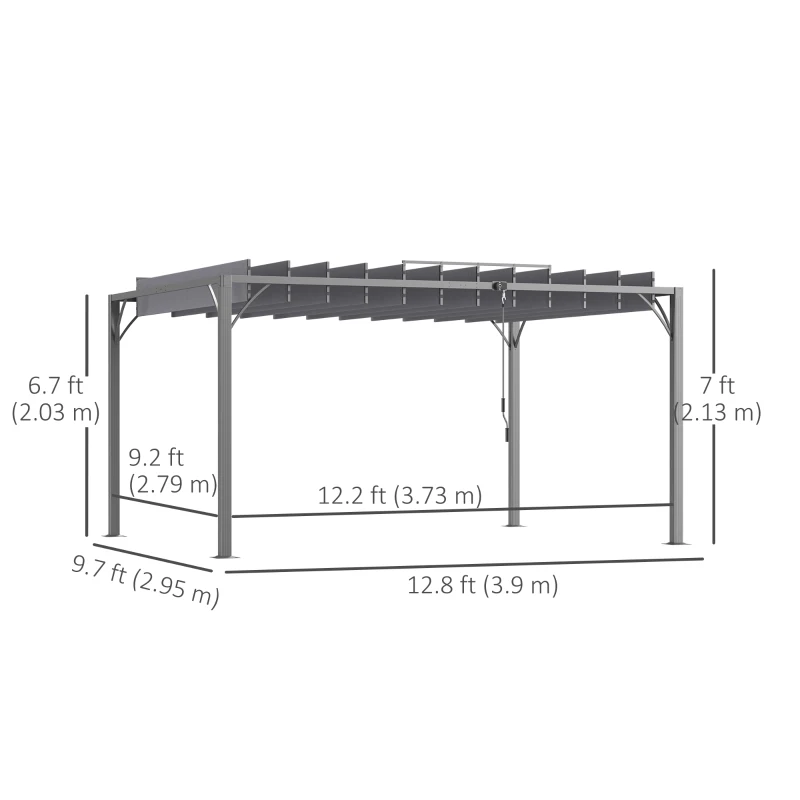 Outsunny 12.8' x 9.7' Outdoor Pergola with Retractable Roof, Aluminium Louvered Pergola Canopy Gazebo for Lawn Garden Patio, Grey