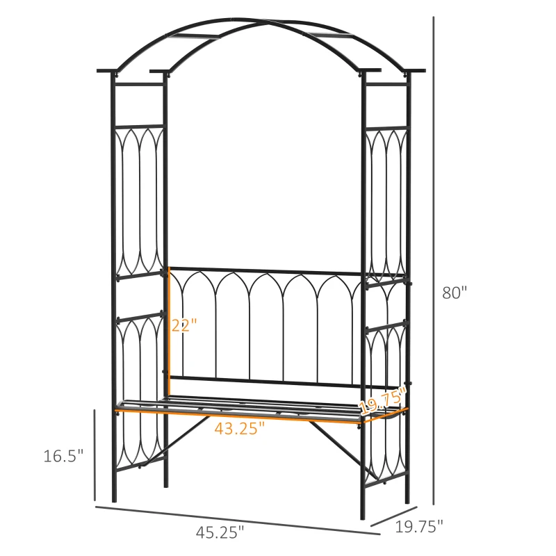 Outsunny Metal Trellis Arbor Arch for Climbing Plants with Garden Bench, Grow Grapes & Vines, Patio Decor & 2-Person Outdoor Steel Decorative Seating, 484 lbs. Weight Capacity, Black