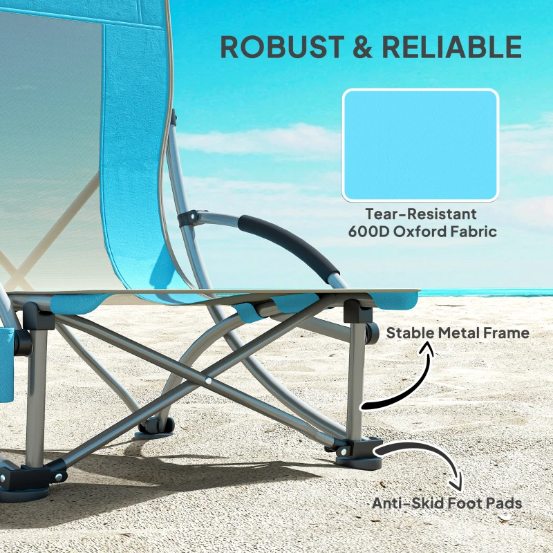 Outsunny Set of 2 Folding Beach Chairs with Mesh Back, Carry Bag and Cup Holder for Outdoor Camping Lawn, 27.6" x 22.8" x 31.1"