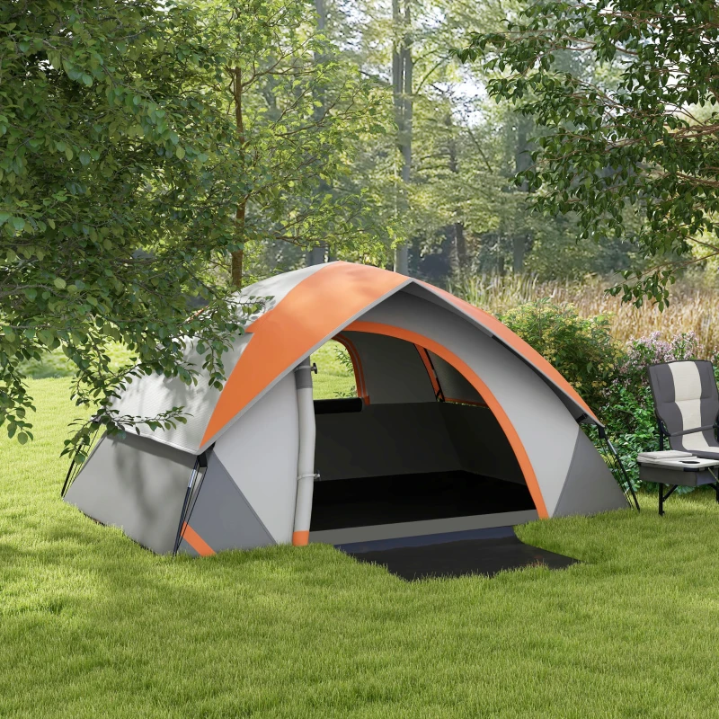 Outsunny 3000mm Waterproof Camping Tent for 2 Man, with Sewn-in Groundsheet and Carry Bag, Grey and Orange