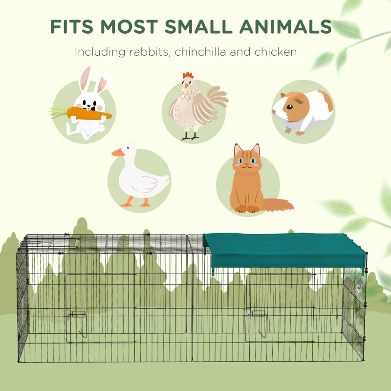 PawHut Small Animal Cage with Roof, Indoor/Outdoor Use, for Chicken, Rabbits, Chinchillas, 87" x 34" x 28", Green