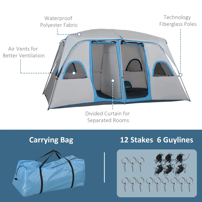 Outsunny 4-8 Person Family Tent, Camping Tent with 2 Room Mesh Windows, Easy Set Up for Outdoor, Grey