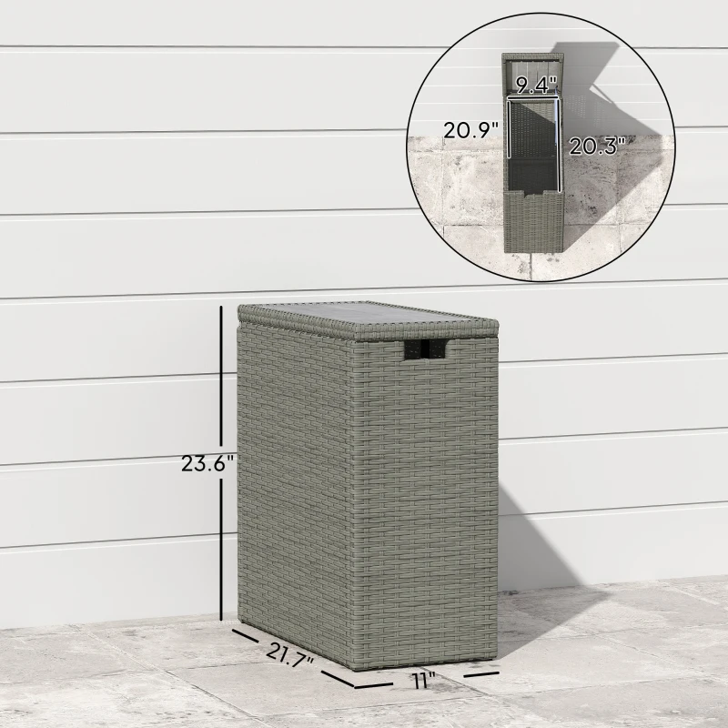 Outsunny 17-Gallon Small Deck Box, Wicker Outdoor Storage Box with Acacia Wood Top for Patio Cushions and Garden Tools, Gray