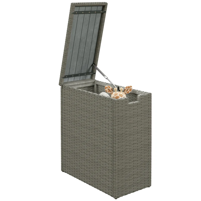 Outsunny 17-Gallon Small Deck Box, Wicker Outdoor Storage Box with Acacia Wood Top for Patio Cushions and Garden Tools, Gray