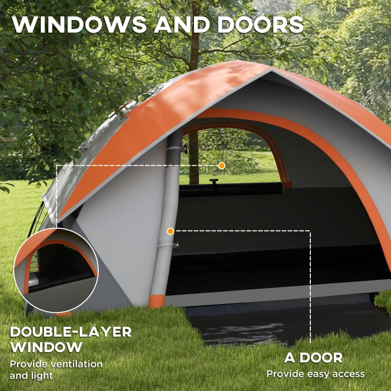 Outsunny 3000mm Waterproof Camping Tent for 2 Man, with Sewn-in Groundsheet and Carry Bag, Grey and Orange