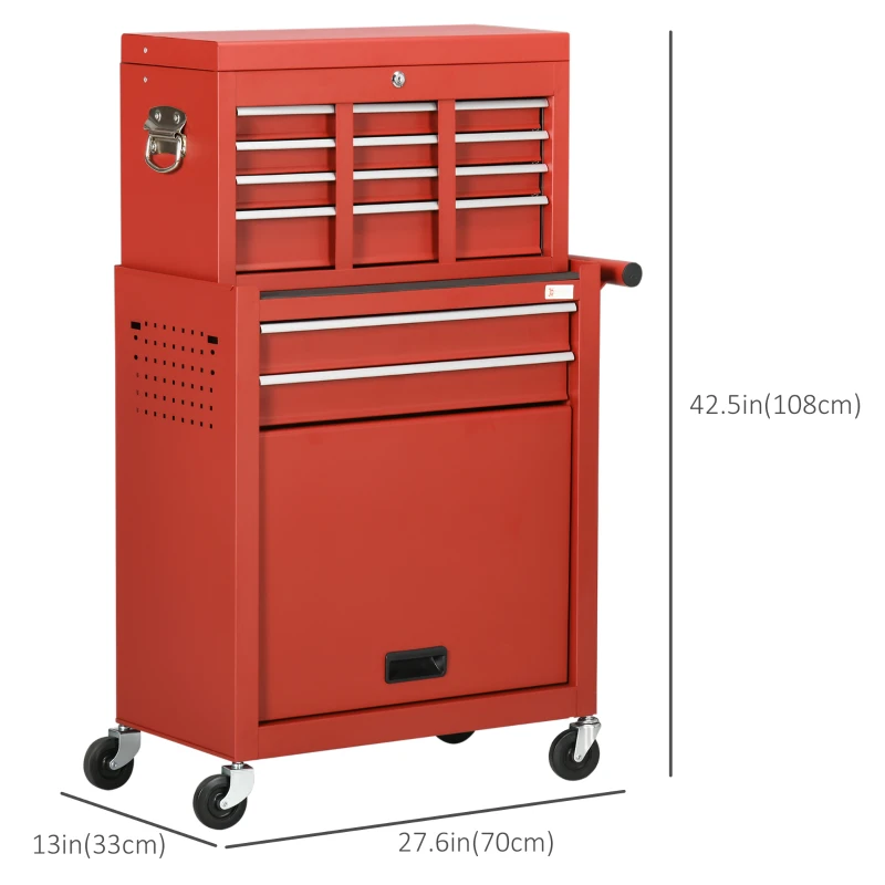 DURHAND 6-Drawer Tool Chest Set with 4 Wheels, Lockable Rolling Tool Box and Storage Cabinet for Garage Factory Workshop, Red
