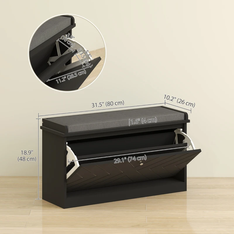 HOMCOM Shoe Storage with Seat, Upholstered Hallway Bench, Shoe Bench with Flip Drawer, Adjustable Shelf for 8 Pairs of Shoes