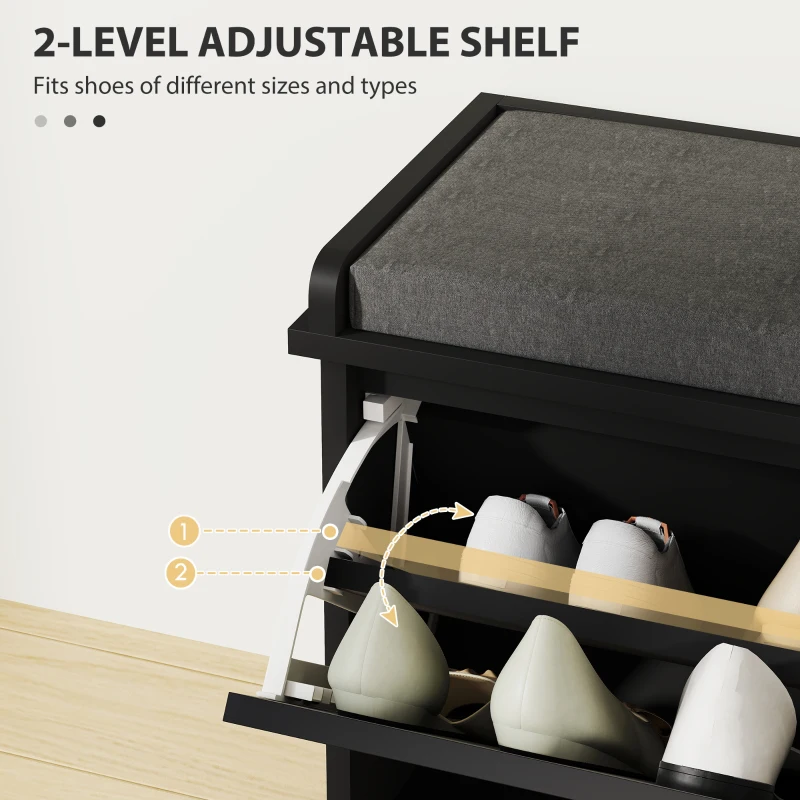 HOMCOM Shoe Storage with Seat, Upholstered Hallway Bench, Shoe Bench with Flip Drawer, Adjustable Shelf for 8 Pairs of Shoes