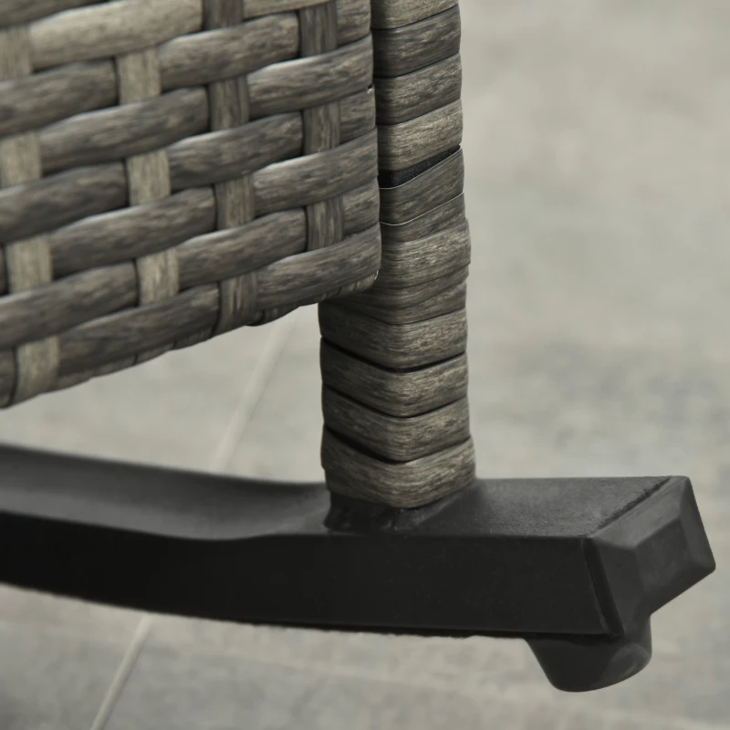 Outsunny Outdoor Wicker Rocking Chair with Cushion, Patio PE Rattan Recliner Chair with Adjustable Footrest, Armrests, Mixed Grey