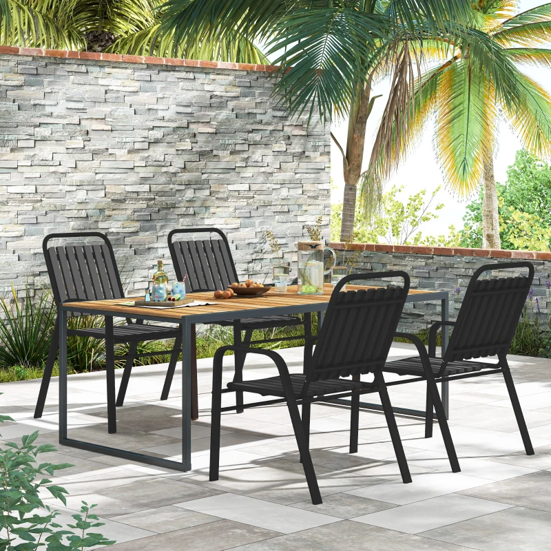 Outsunny Stackable Outdoor Dining Chairs Set of 4, for Patio, Balcony, Deck, Garden, Black