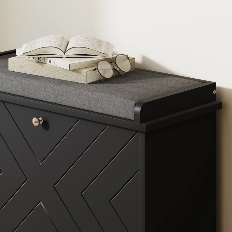 HOMCOM Shoe Storage with Seat, Upholstered Hallway Bench, Shoe Bench with Flip Drawer, Adjustable Shelf for 6 Pairs of Shoes