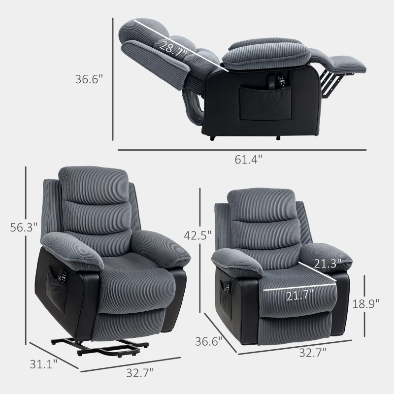 HOMCOM Power Lift Recliner Chair with Massage and Heat for Elderly, Electric Lift Chair with Remote Controllers
