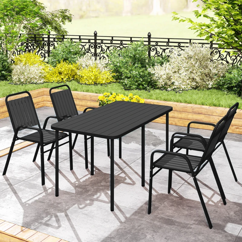 Outsunny Stackable Outdoor Dining Chairs Set of 4, for Patio, Balcony, Deck, Garden, Black