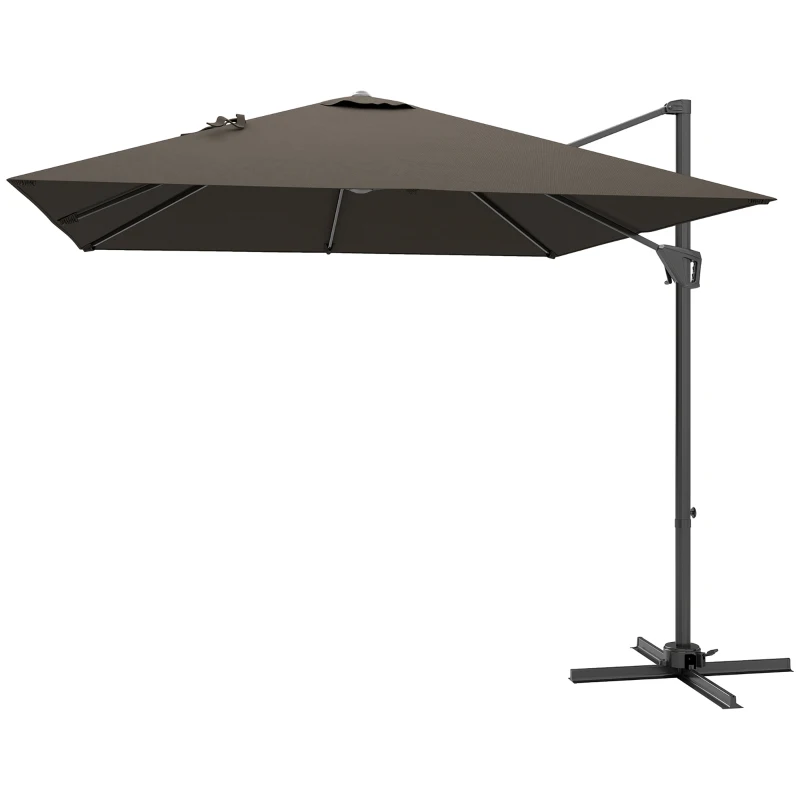 Outsunny 8'x8' Square Patio Hanging Offset Umbrella, Outdoor Cantilever Parasol w/ Cross Base, Tan