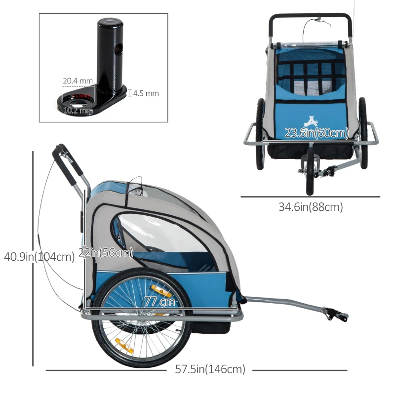 Aosom Child Bike Trailer Kid Bicycle Trailer with Adjustable Handlebar 2-Seater Blue and Black