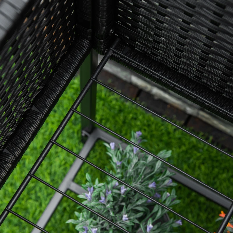 Outsunny Rattan Raised Garden Boxes, Elevated Flower Beds with Storage Shelf for Herbs, Flowers, Vegetables, Black