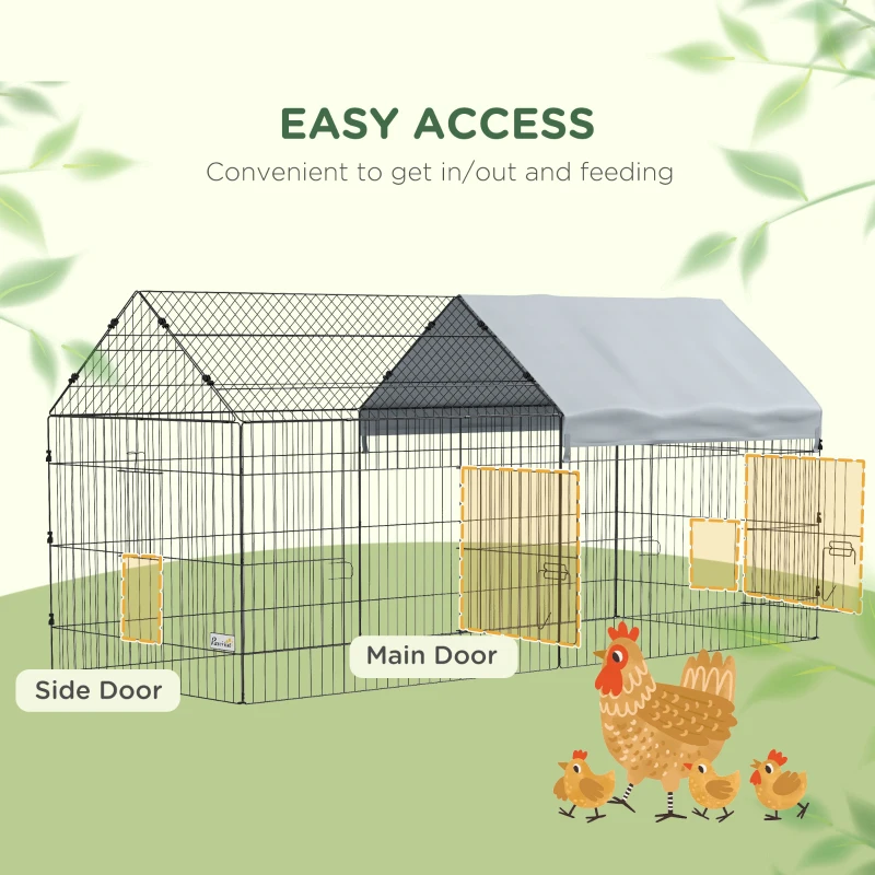 PawHut 87" Small Animal Cage with Roof, Indoor/Outdoor Use,  for Chicken, Rabbits, Chinchillas, Silver