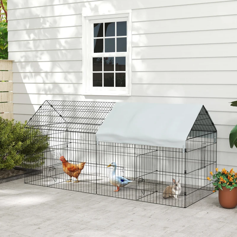 PawHut 87" Small Animal Cage with Roof, Indoor/Outdoor Use,  for Chicken, Rabbits, Chinchillas, Silver